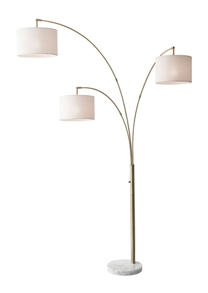 Homeroots 74" Brass Three Light Arc Floor Lamp With Off White Fabric Drum Shade Brass Metal 372712