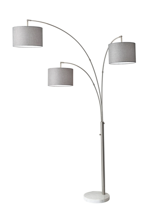 Homeroots 74" White Three Light Adjustable Led Tree Floor Lamp With Gray Drum Shade Brushed Steel Metal 372713