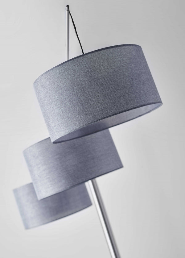 Homeroots 91" Black Three Light Tree Floor Lamp With Gray Solid Color Drum Shade  Metal 372714