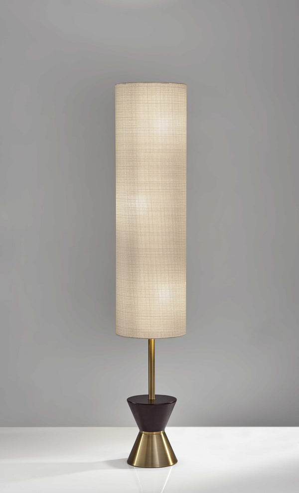 Homeroots 59" Brass And Wood Textured Cylinder Beige Floor Lamp  Metal 372720