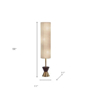 Homeroots 59" Brass And Wood Textured Cylinder Beige Floor Lamp  Metal 372720