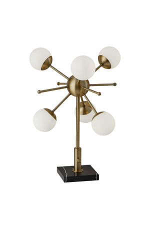 HomeRoots 23" Black Metal Six-Light Table Lamp - Mid-Century Elegance with Brass Shades for Versatile Illumination 372721