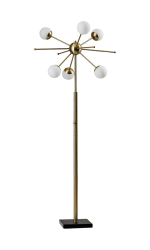 HomeRoots 64" Brass Six-Light LED Floor Lamp with White Globe Shades - Mid-Century Modern Ambiance & Style 372722