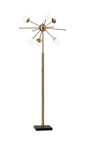 HomeRoots 64" Brass Six-Light LED Floor Lamp with White Globe Shades - Mid-Century Modern Ambiance & Style 372722
