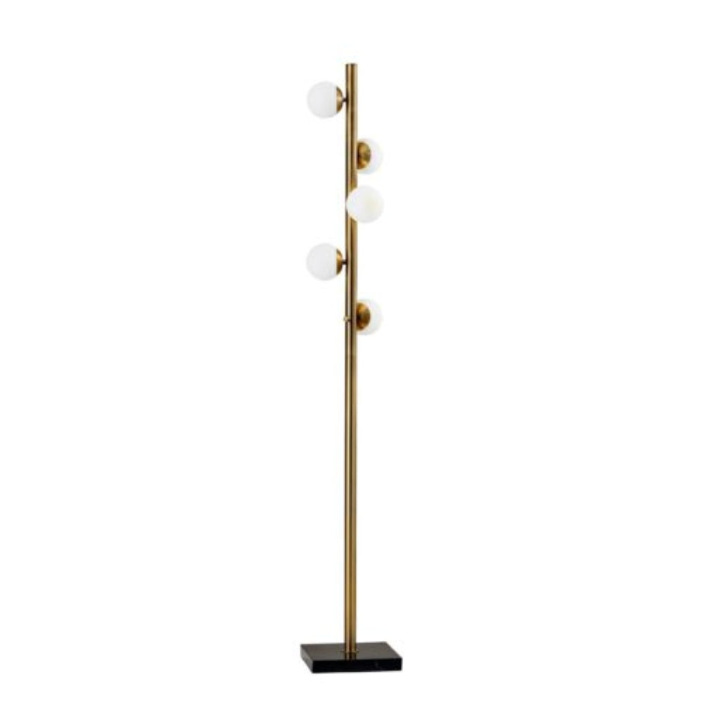 HomeRoots 65" Brass LED Floor Lamp with White Glass Shade - Mid-Century Modern Design for Stylish Illumination 372723