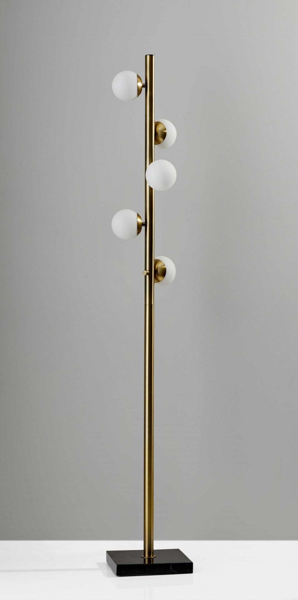 HomeRoots 65" Brass LED Floor Lamp with White Glass Shade - Mid-Century Modern Design for Stylish Illumination 372723