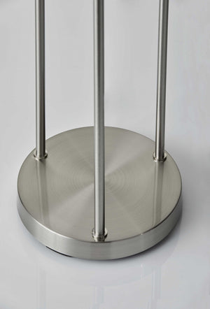 HomeRoots 68" Modern Silver Three-Light Floor Lamp with Linen Shades & Built-In Shelves for Stylish Illumination 372724