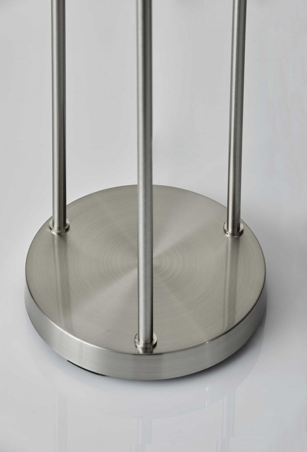 HomeRoots 68" Modern Silver Three-Light Floor Lamp with Linen Shades & Built-In Shelves for Stylish Illumination 372724