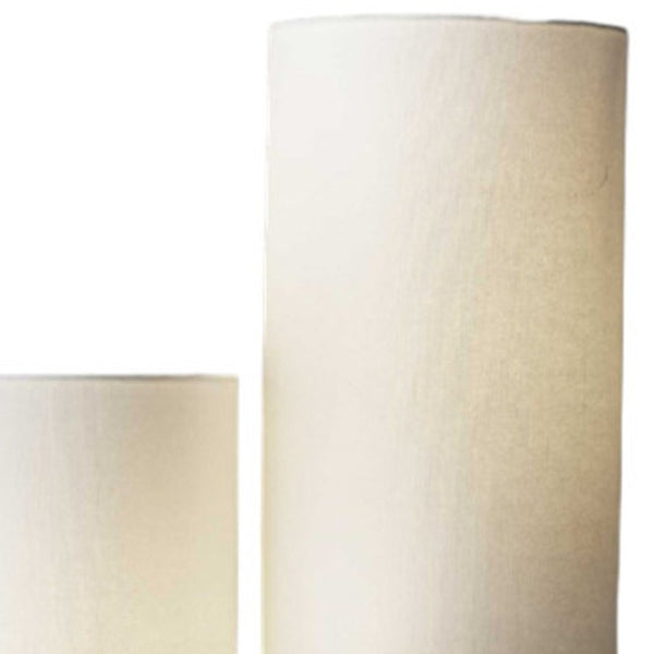 HomeRoots 68" Modern Silver Three-Light Floor Lamp with Linen Shades & Built-In Shelves for Stylish Illumination 372724