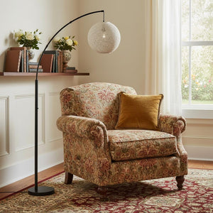 HomeRoots 77" Antiqued Bronze Arched Floor Lamp - Elegant Wicker Globe Shade for Cozy Modern Lighting Solutions 372727