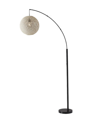 Homeroots 77" Antiqued Bronze Arched Floor Lamp With Groovy Beige Abstract Wicker Globe Shade  Metal 372727