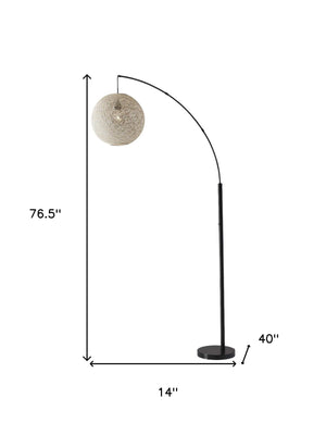 Homeroots 77" Antiqued Bronze Arched Floor Lamp With Groovy Beige Abstract Wicker Globe Shade  Metal 372727