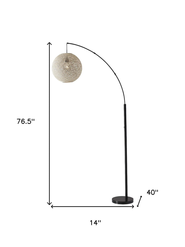 Homeroots 77" Antiqued Bronze Arched Floor Lamp With Groovy Beige Abstract Wicker Globe Shade  Metal 372727
