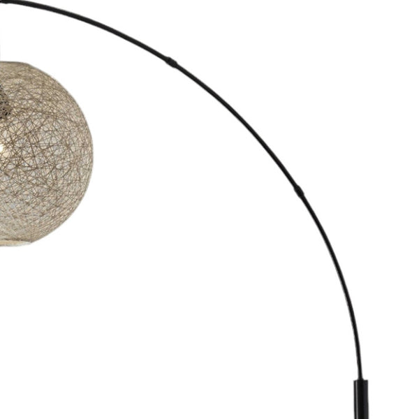 Homeroots 77" Antiqued Bronze Arched Floor Lamp With Groovy Beige Abstract Wicker Globe Shade  Metal 372727