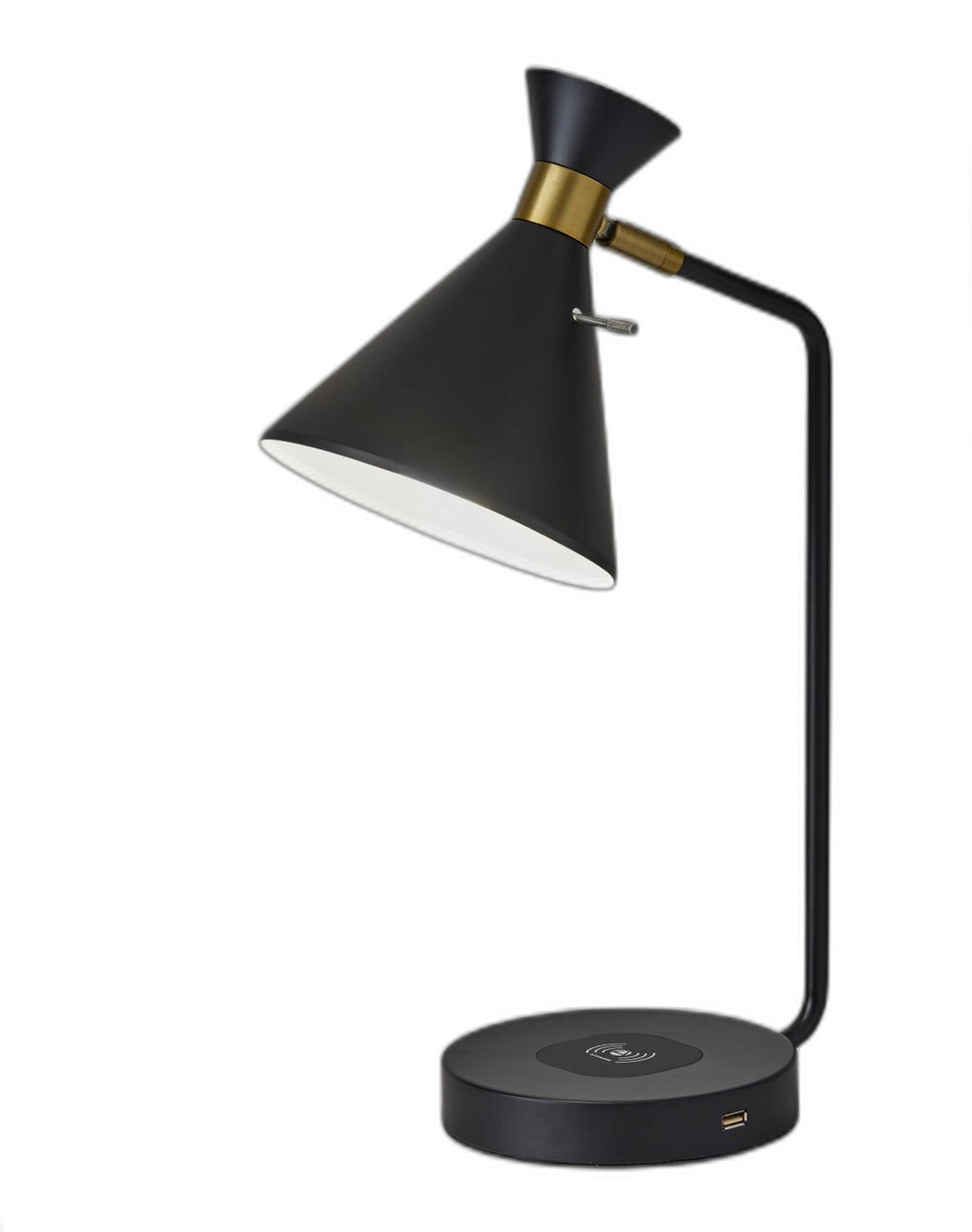 HomeRoots Asymmetrical Diabolo Black Metal Desk Lamp with Wireless Charging - Modern Task Lighting & Style 372728