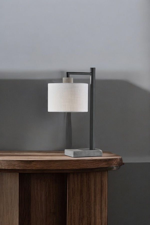 HomeRoots 23" Gray Metal Table Lamp with White Empire Shade - Elegant Illumination for Any Room Decor 372730