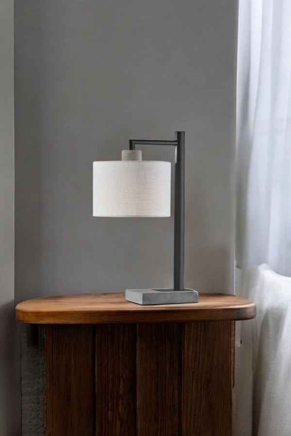 HomeRoots 23" Gray Metal Table Lamp with White Empire Shade - Elegant Illumination for Any Room Decor 372730