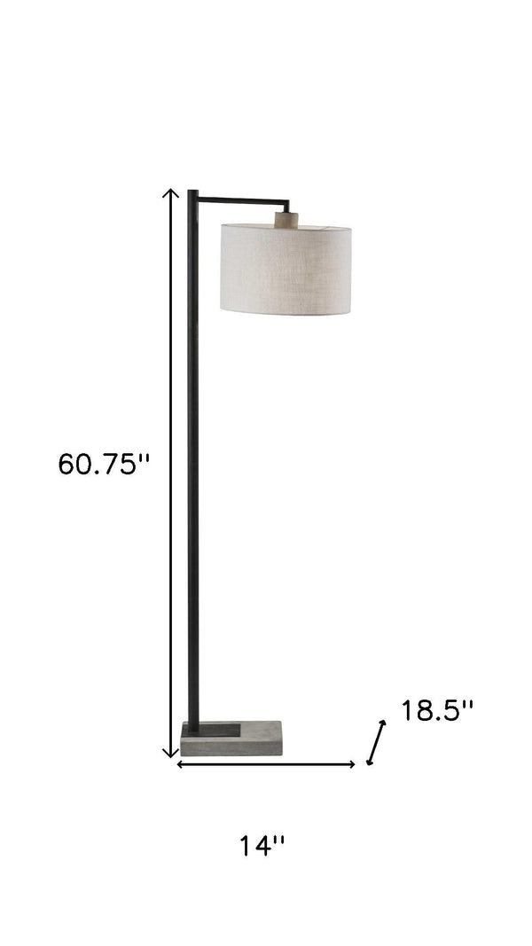 HomeRoots 61" Stylish Arc Floor Lamp with White Fabric Shade - Modern Industrial Design for Living Room & Office 372731