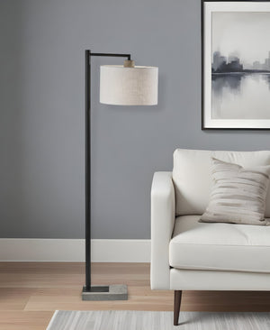 HomeRoots 61" Stylish Arc Floor Lamp with White Fabric Shade - Modern Industrial Design for Living Room & Office 372731