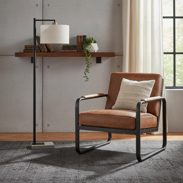 HomeRoots 61" Stylish Arc Floor Lamp with White Fabric Shade - Modern Industrial Design for Living Room & Office 372731