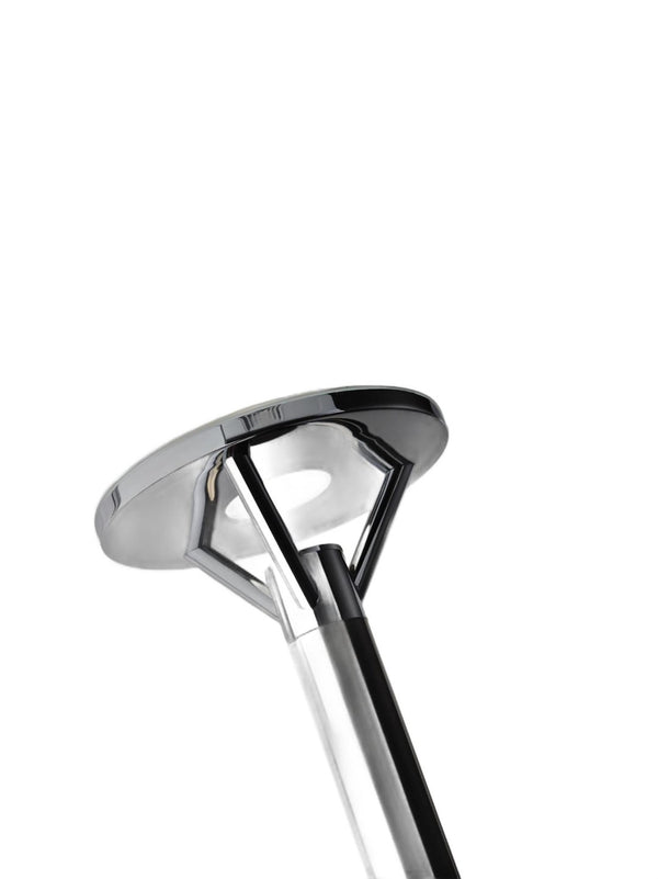 HomeRoots Frosted Glass Shade Torchiere in Brushed Steel - Modern Uplighting for Living Room & Office Decor 372732