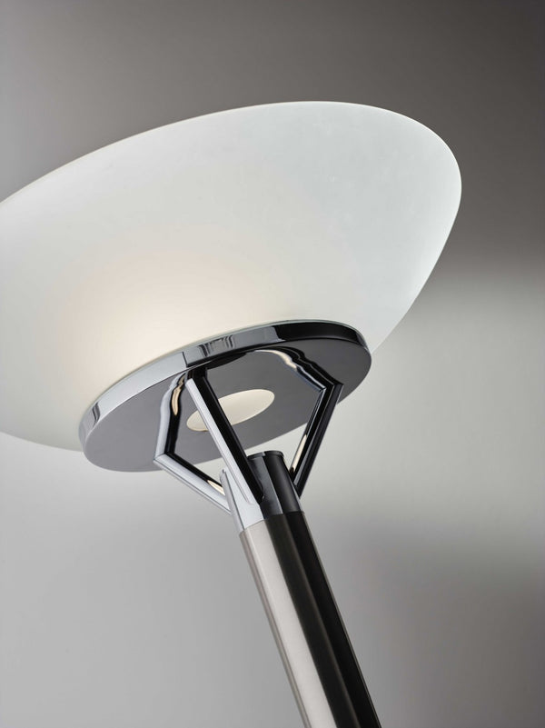 HomeRoots Frosted Glass Shade Torchiere in Brushed Steel - Modern Uplighting for Living Room & Office Decor 372732