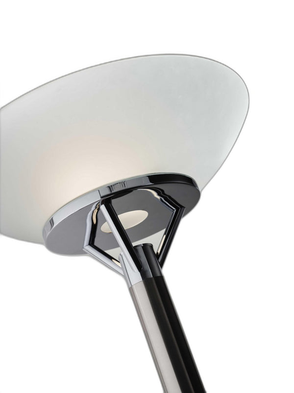 HomeRoots Frosted Glass Shade Torchiere in Brushed Steel - Modern Uplighting for Living Room & Office Decor 372732