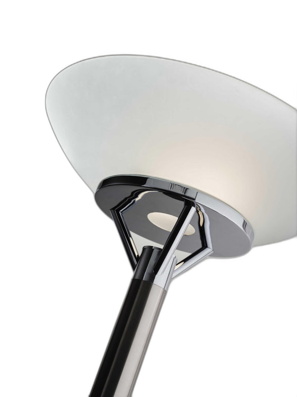 HomeRoots Frosted Glass Shade Torchiere in Brushed Steel - Modern Uplighting for Living Room & Office Decor 372732
