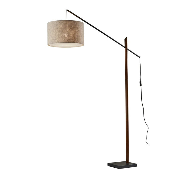 HomeRoots 77" Elegant Beige and Black Swing Arm Floor Lamp with Adjustable Shade for Cozy Reading Spaces 372736