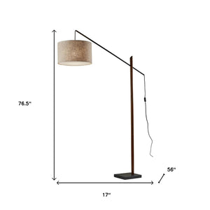 HomeRoots 77" Elegant Beige and Black Swing Arm Floor Lamp with Adjustable Shade for Cozy Reading Spaces 372736