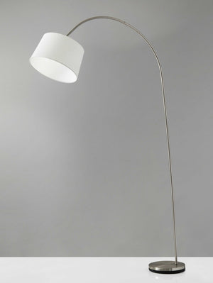 HomeRoots 83" Silver Arc Floor Lamp with Elegant White Linen Shade for Modern Living Room Ambiance Brushed steel 372739