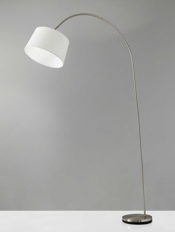 HomeRoots 83" Silver Arc Floor Lamp with Elegant White Linen Shade for Modern Living Room Ambiance Brushed steel 372739