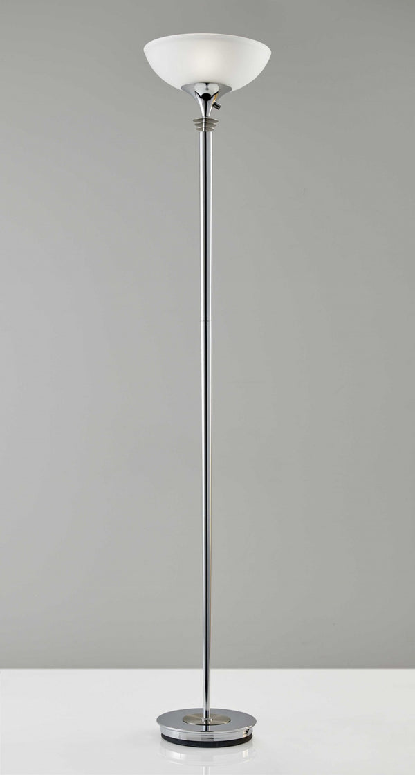 HomeRoots 72" Contemporary Floor Lamp with Elegant White Glass Shade for Modern Home Decor and Lighting Chrome 372742