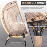 English Elm 3 Pieces Patio Egg Chairs (Model 2) With Side Table Set,Natural Color Pe Rattan and Beige Cushion