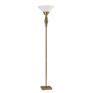 HomeRoots 71" Brass Torchiere Floor Lamp with White Fabric Shade - Elegant Ambient Lighting for Any Space 372751