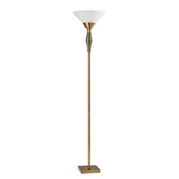 HomeRoots 71" Brass Torchiere Floor Lamp with White Fabric Shade - Elegant Ambient Lighting for Any Space 372751