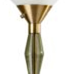 HomeRoots 71" Brass Torchiere Floor Lamp with White Fabric Shade - Elegant Ambient Lighting for Any Space 372751