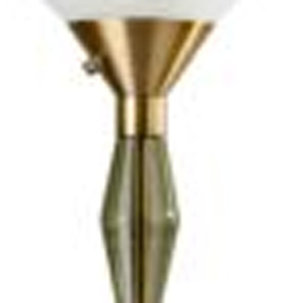 HomeRoots 71" Brass Torchiere Floor Lamp with White Fabric Shade - Elegant Ambient Lighting for Any Space 372751