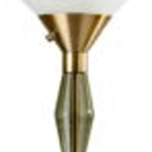 HomeRoots 71" Brass Torchiere Floor Lamp with White Fabric Shade - Elegant Ambient Lighting for Any Space 372751