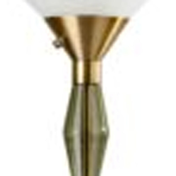 HomeRoots 71" Brass Torchiere Floor Lamp with White Fabric Shade - Elegant Ambient Lighting for Any Space 372751