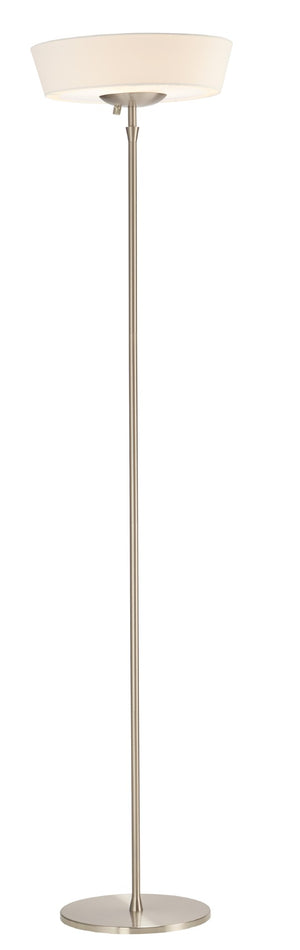 HomeRoots 71" Elegant LED Torchiere Floor Lamp with White Linen Shade for Warm Ambient Lighting in Any Room Brushed steel 372752