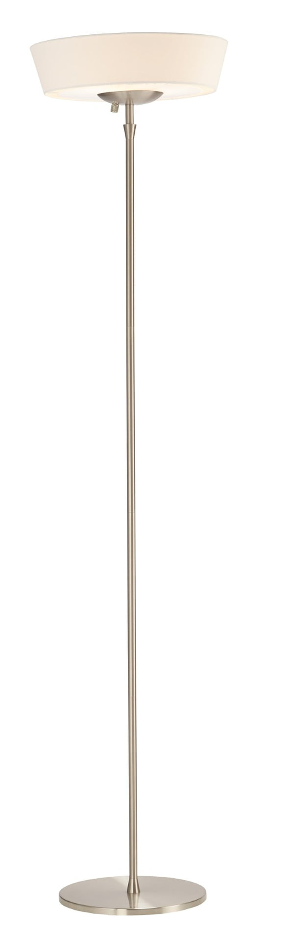 HomeRoots 71" Elegant LED Torchiere Floor Lamp with White Linen Shade for Warm Ambient Lighting in Any Room Brushed steel 372752
