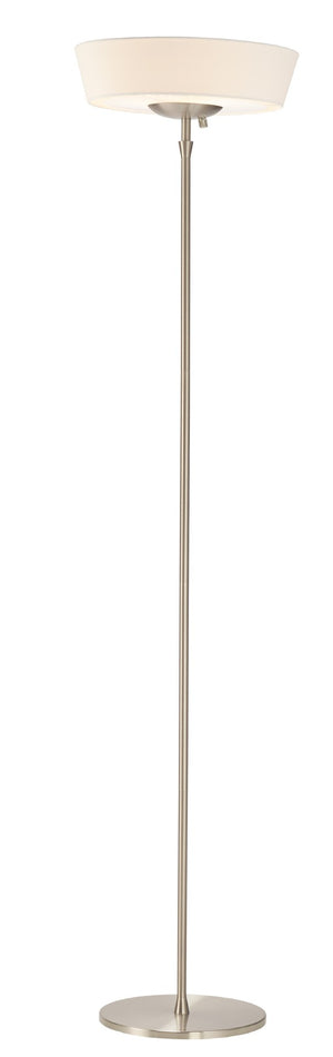 HomeRoots 71" Elegant LED Torchiere Floor Lamp with White Linen Shade for Warm Ambient Lighting in Any Room Brushed steel 372752