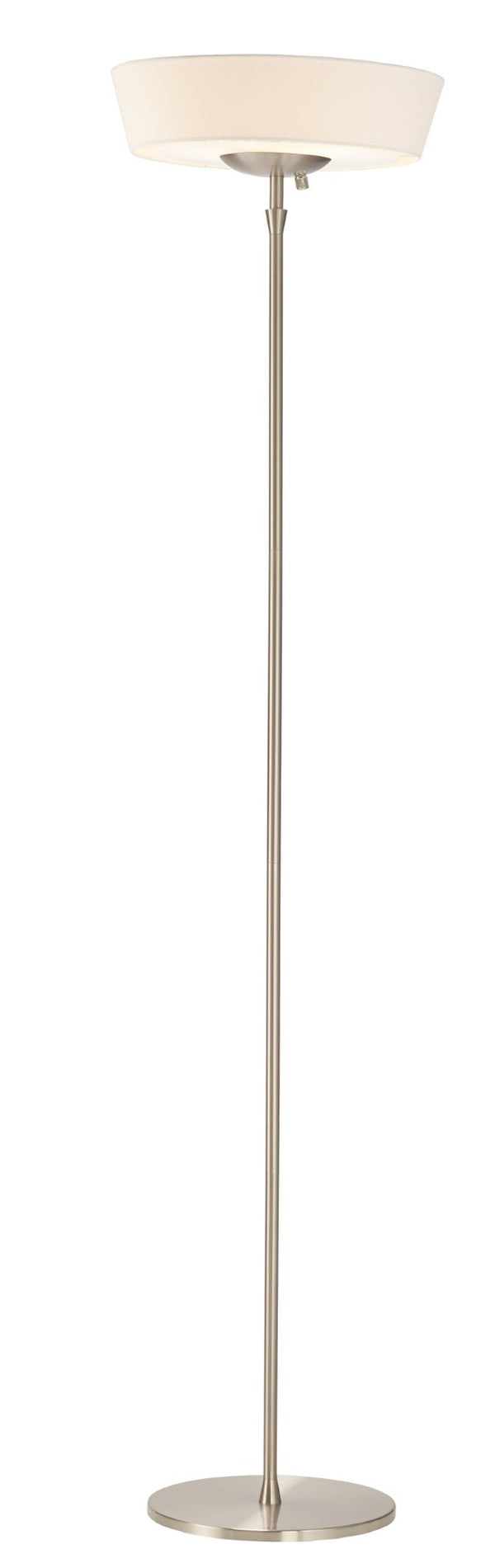 HomeRoots 71" Elegant LED Torchiere Floor Lamp with White Linen Shade for Warm Ambient Lighting in Any Room Brushed steel 372752