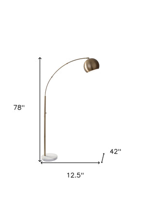 Homeroots 78" Brass Arc Floor Lamp With Brass Solid Color Bowl Shade Brass Metal 372754