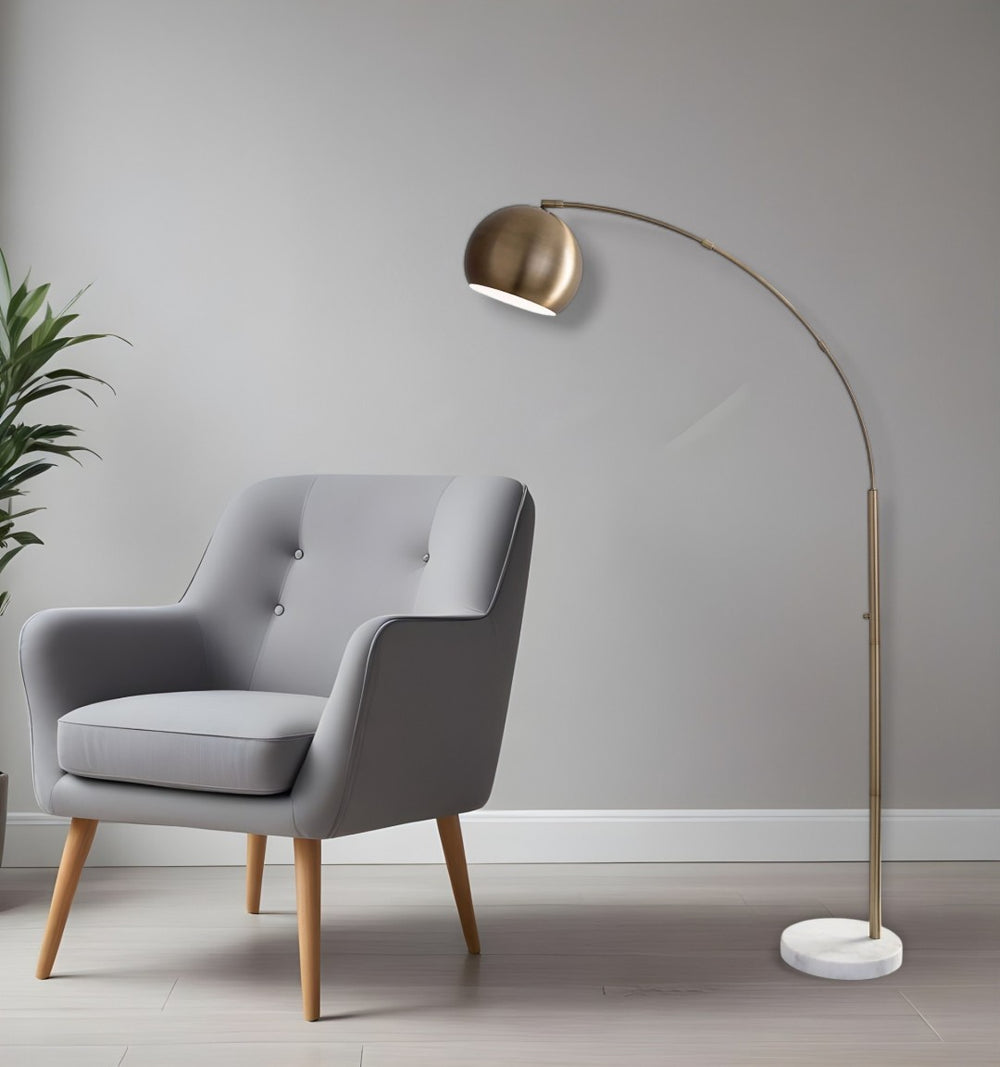 HomeRoots 78" Elegant Arc Floor Lamp with Bowl Shade - Modern Design for Cozy Living Spaces and Reading Nooks Brass 372754