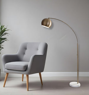 HomeRoots 78" Elegant Arc Floor Lamp with Bowl Shade - Modern Design for Cozy Living Spaces and Reading Nooks Brass 372754