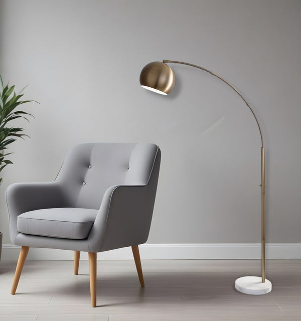 HomeRoots 78" Elegant Arc Floor Lamp with Bowl Shade - Modern Design for Cozy Living Spaces and Reading Nooks Brass 372754