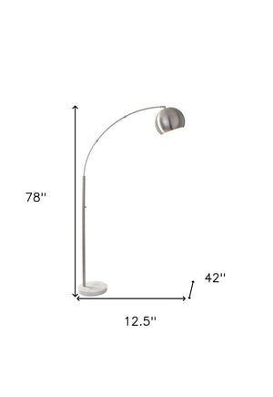 Homeroots 78" Steel Arc Floor Lamp With Silver Solid Color Bowl Shade Brushed Steel Metal 372755