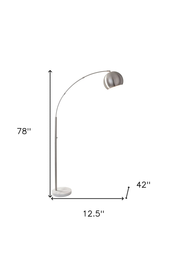 Homeroots 78" Steel Arc Floor Lamp With Silver Solid Color Bowl Shade Brushed Steel Metal 372755